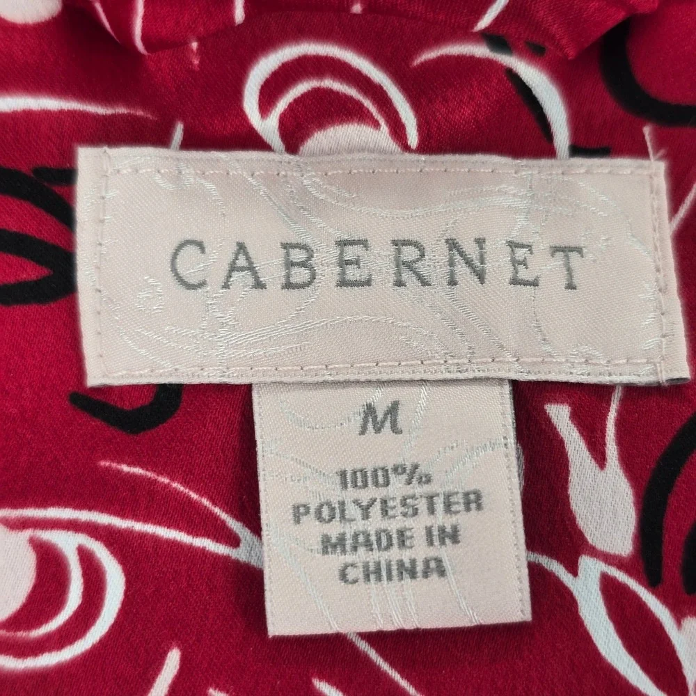 Cabernet Robe Nightgown Set Womens M Red Black White Abstract Floral 2 Piece